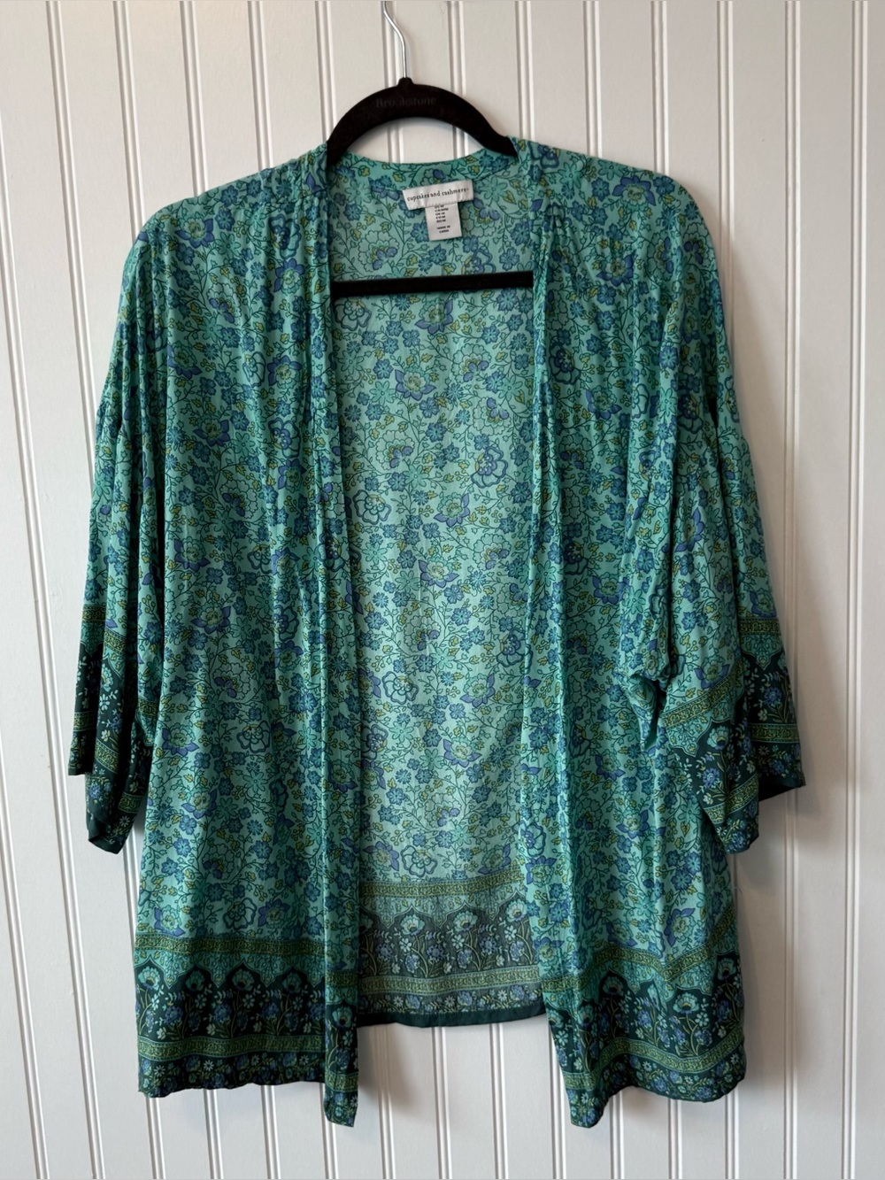 Cupcakes and Cashmere Open Front Kimono Cardigan Cover-Up Size M Teal Blue